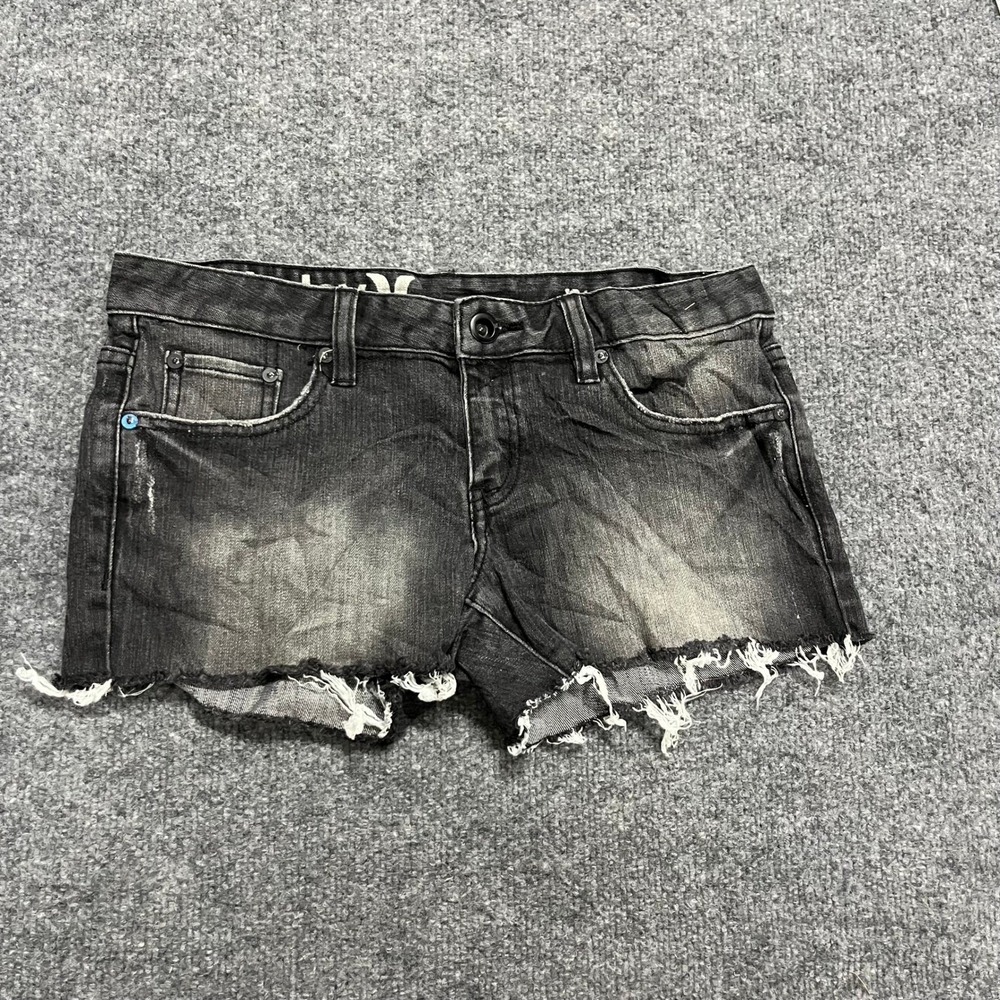 Hurley Denim Shorts Womens Size 27 Black Skinny Faded Cut Off Raw Hem Casual